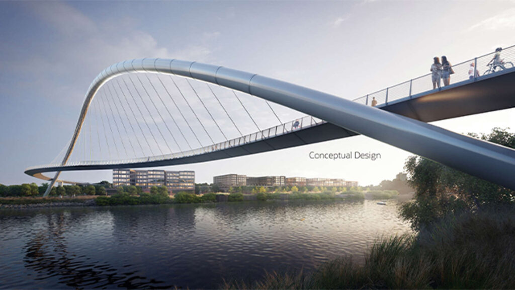 Oracle’s new pedestrian bridge highlights work on new campus
